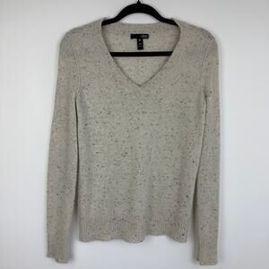 Aqua Womens V-Neck Long Sleeve 100% Cashmere Casual Heather Beige Sweater XS